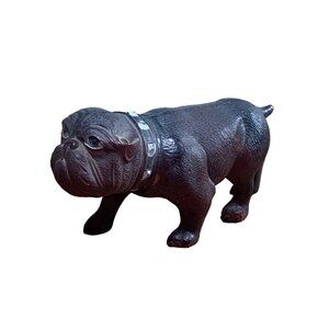 Vintage Bulldog Figurine - Brown Plastic Dog Statue - 2.5 Inches Tall